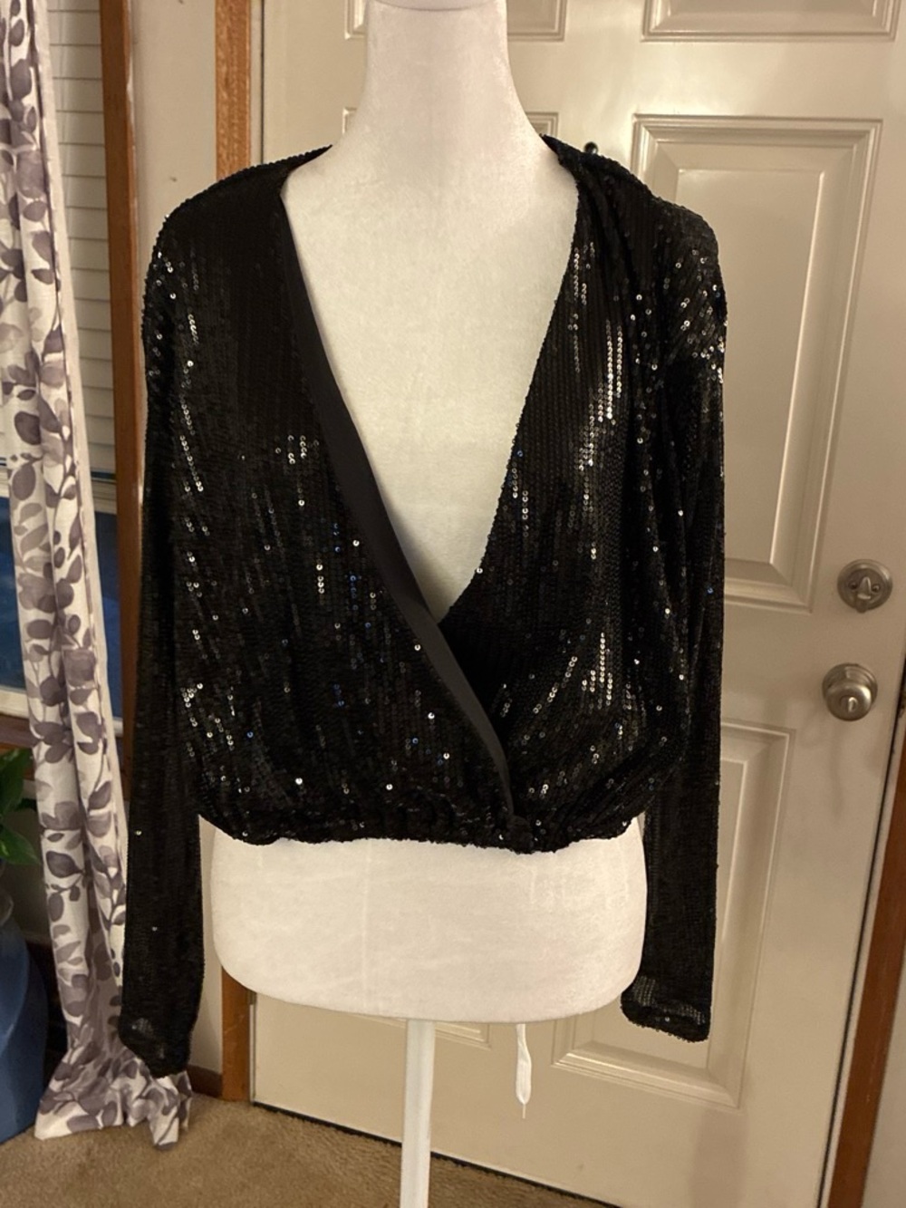 Forever 21 Black Sequin Wrap-Front Cape Jacket